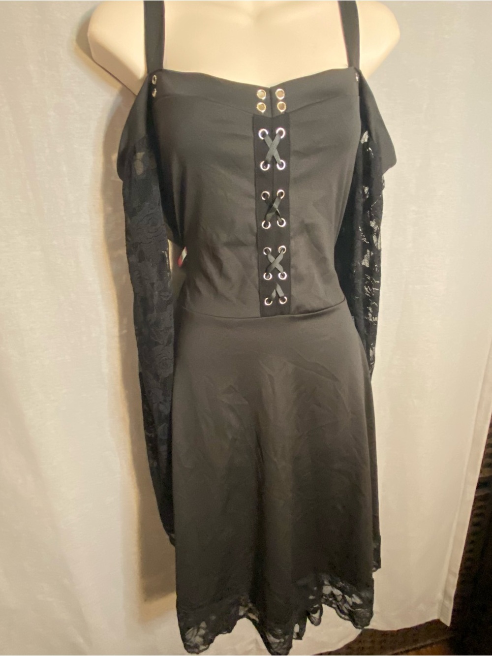 Black Lace-Trim Cold Shoulder Dress
